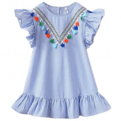 Cute Toddler Kids Baby Girl Summer Dress Ruffles V  neck Tassel Striped Princess Girls Party Dresses Sundress Clothes