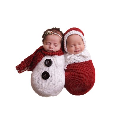 Newborn Baby Crochet Knit Costume Photography Photo Prop Snowman Hat Cap Set Christmas Gift