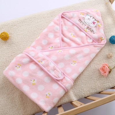 93 93cm Newborn Baby Wrapped Spring Autumn Winter Supplies Thick Warm Flannel Quilt Towel  Pink Cat